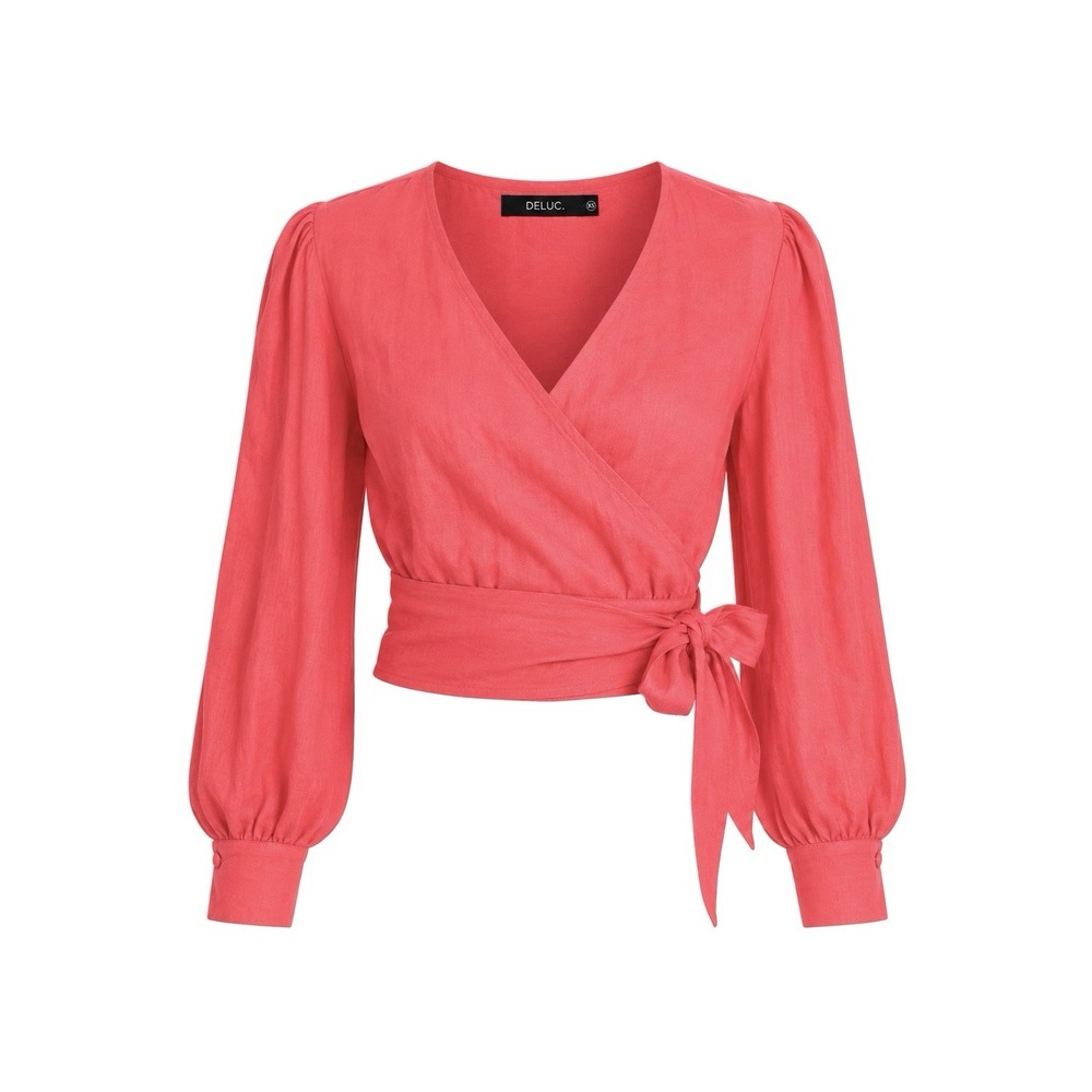 NWT Deluc Coral Pink Long Balloon Sleeve Tibit Blouse Sz XS Resort Vacation